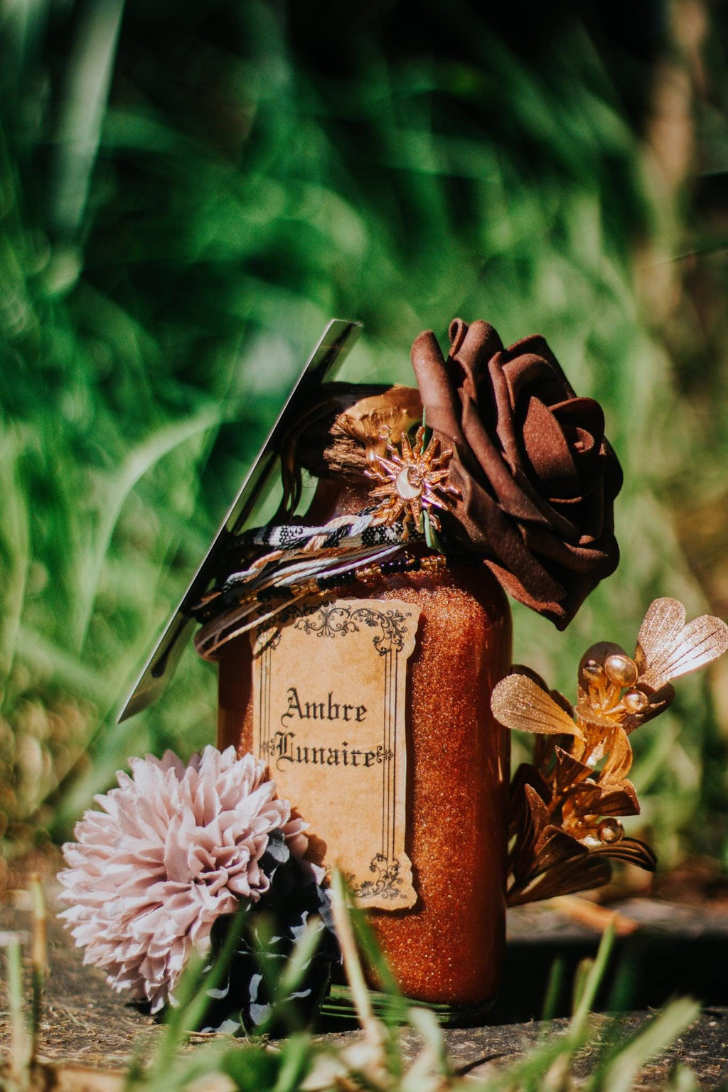 Potion Magique Ambrée | Ambre Lunaire | Fiole Décorative Fantasy | Élixir Lunaire & Décoration Féérique
