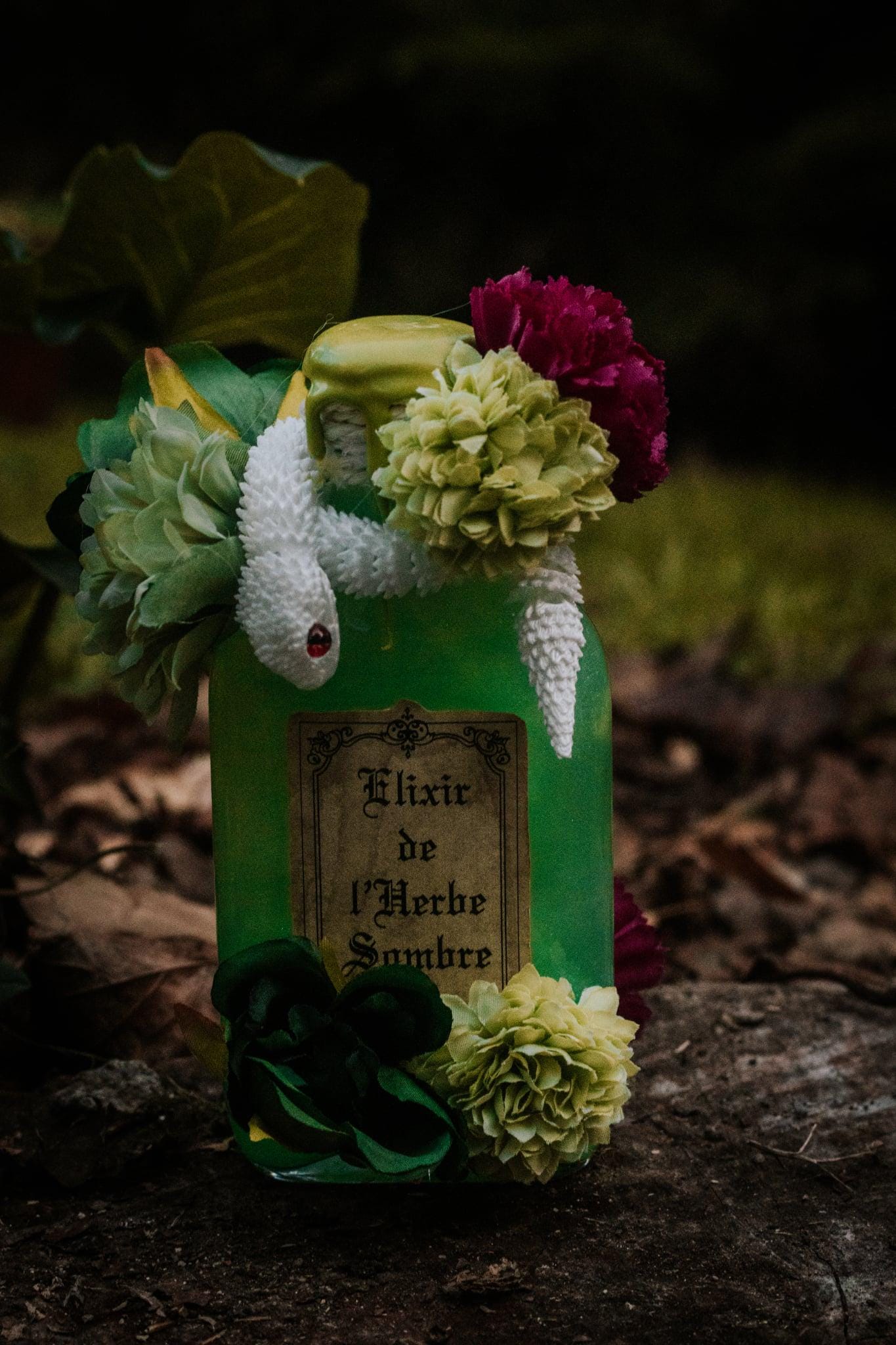 Élixir de l’Herbe Sombre – Potion Magique Verte | Fiole Décorative Sorcière | Poison Mystique & Nature